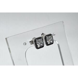 Pandora Timeless Elegance Sterling Silver Square Halo CZ Sparkle Stud Earrings